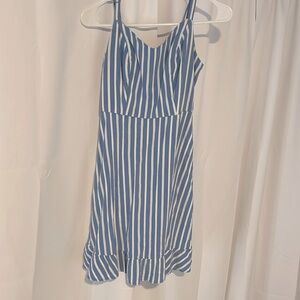 blue and white striped dress